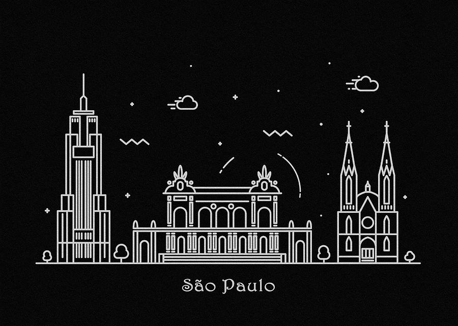 Sao Paulo Skyline Travel Poster Drawing by Inspirowl Design