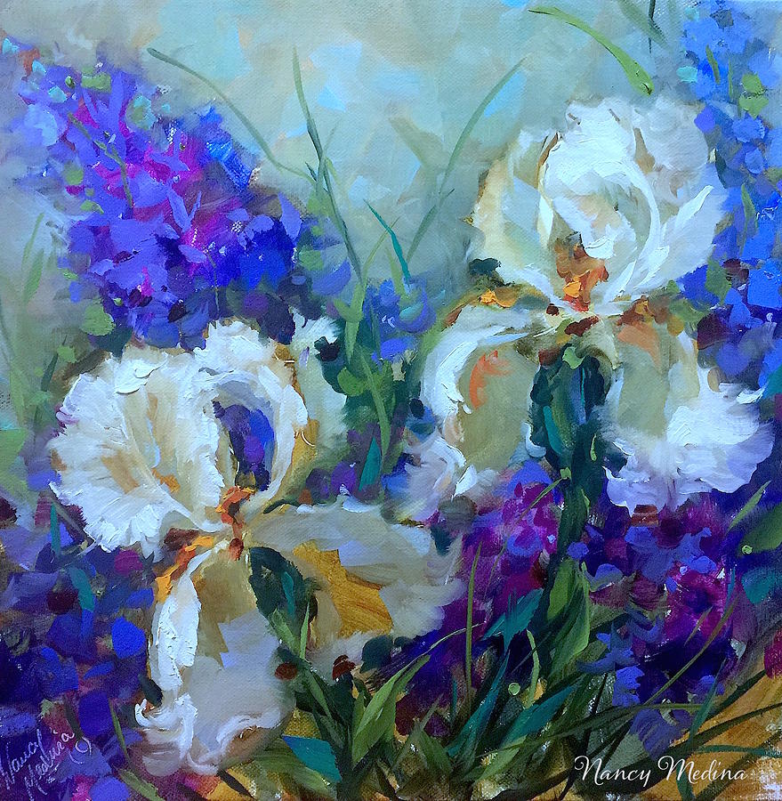 Sapphhire Lace White Irises Painting by Nancy Medina - Fine Art America