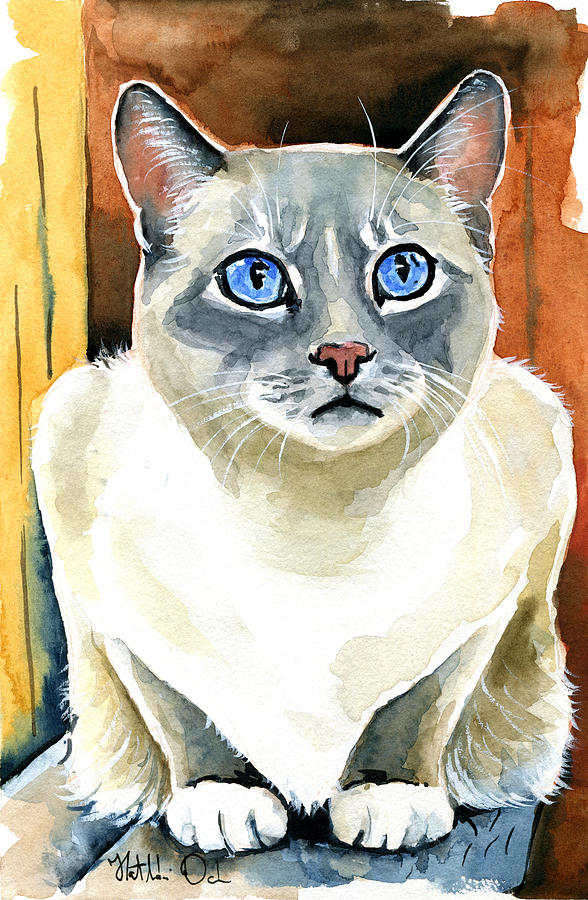 Sapphire Eyes - Snowshoe Siamese Cat Portrait Painting by Dora Hathazi Mendes