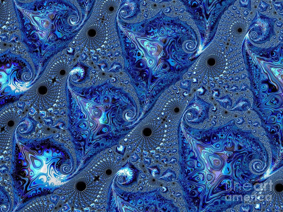 Sapphire Ocean Waves and Shells Fractal Abstract Digital Art by Rose Santuci-Sofranko