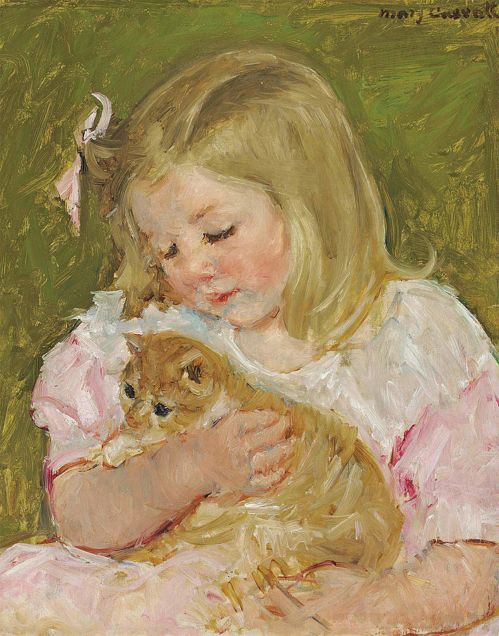 Mary Stevenson Cassatt Painting - Sara Holding a Cat by Mary Stevenson Cassatt