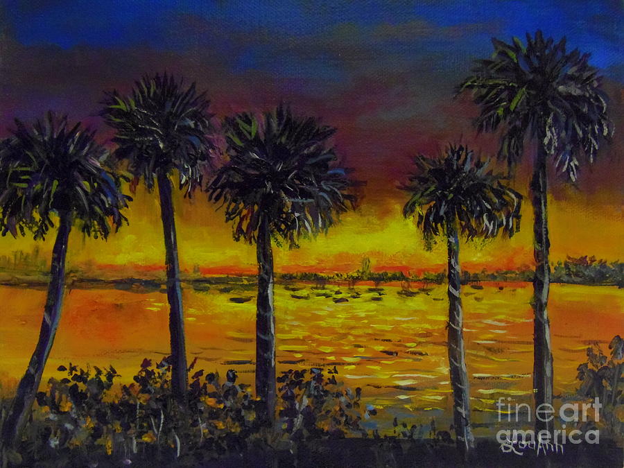 Sarasota Bayfront Sunset Painting by Lou Ann Bagnall