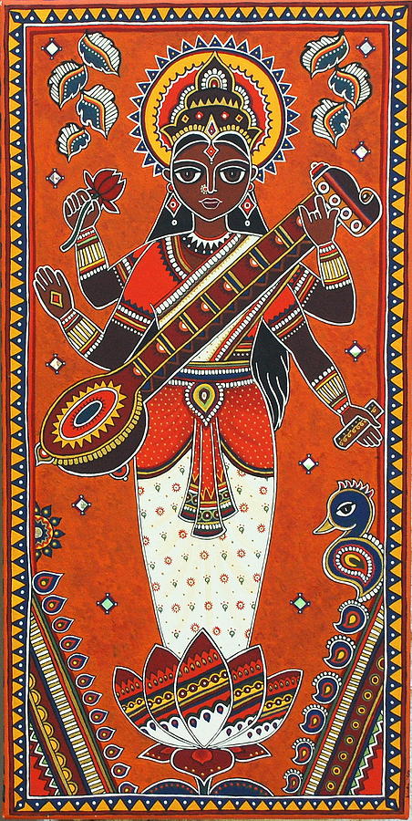 Saraswati Painting by Bindu Viswanathan