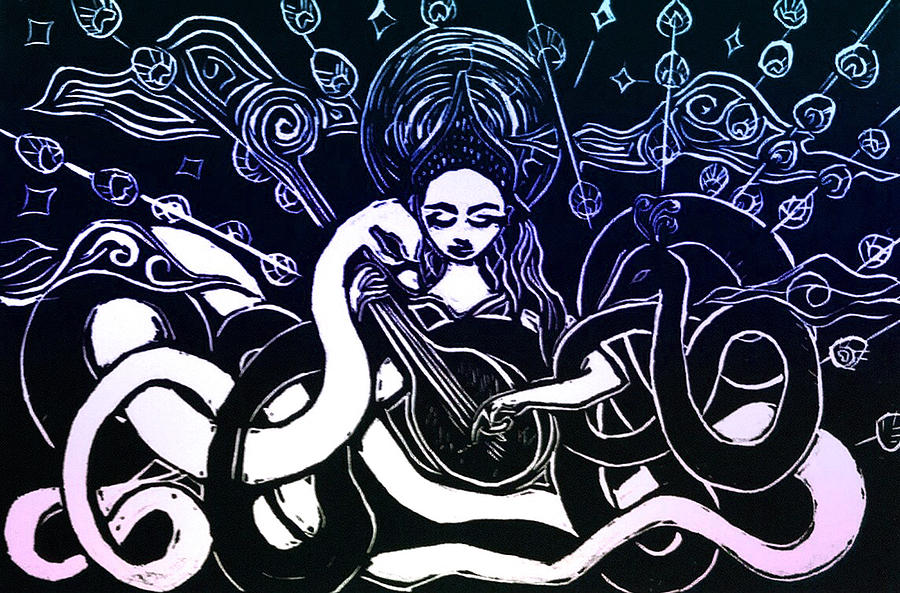 Music Drawing - Saraswati, Goddess of Wisdom by Solveig Swenson