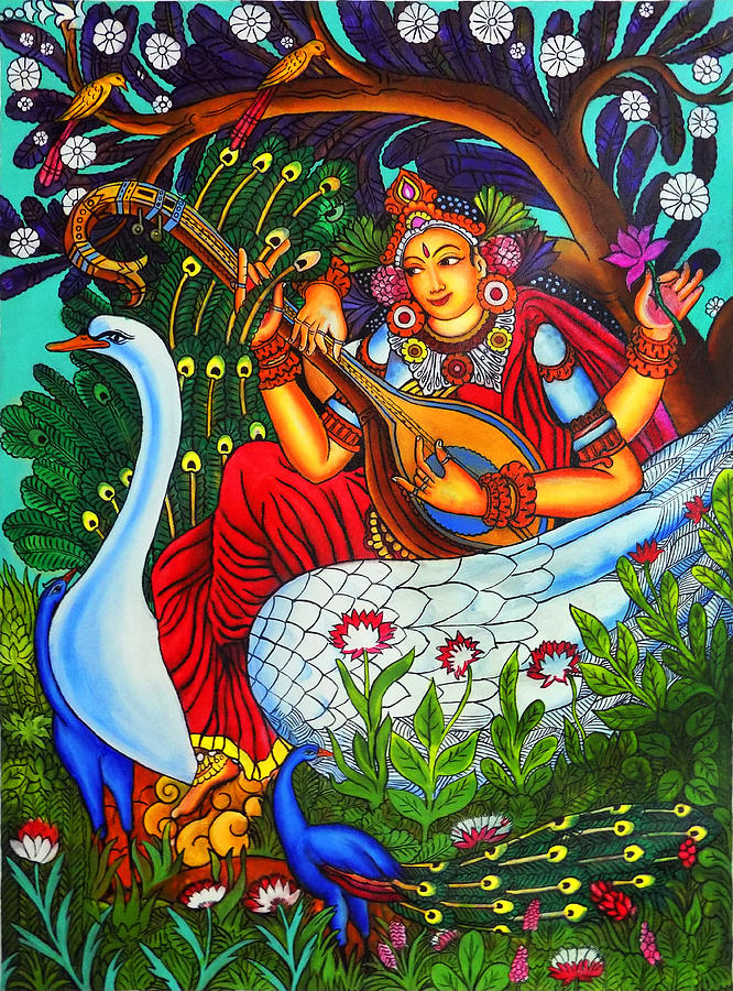 Music Painting - Saraswati The Goddess of Art Mural Painting #1 by Asp Arts