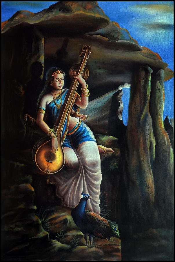 Music Painting - Saraswati The Goddess of Knowledge by Asp Arts