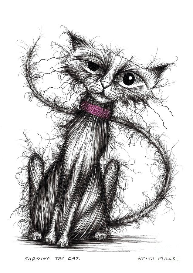 Sardine the cat Drawing by Keith Mills