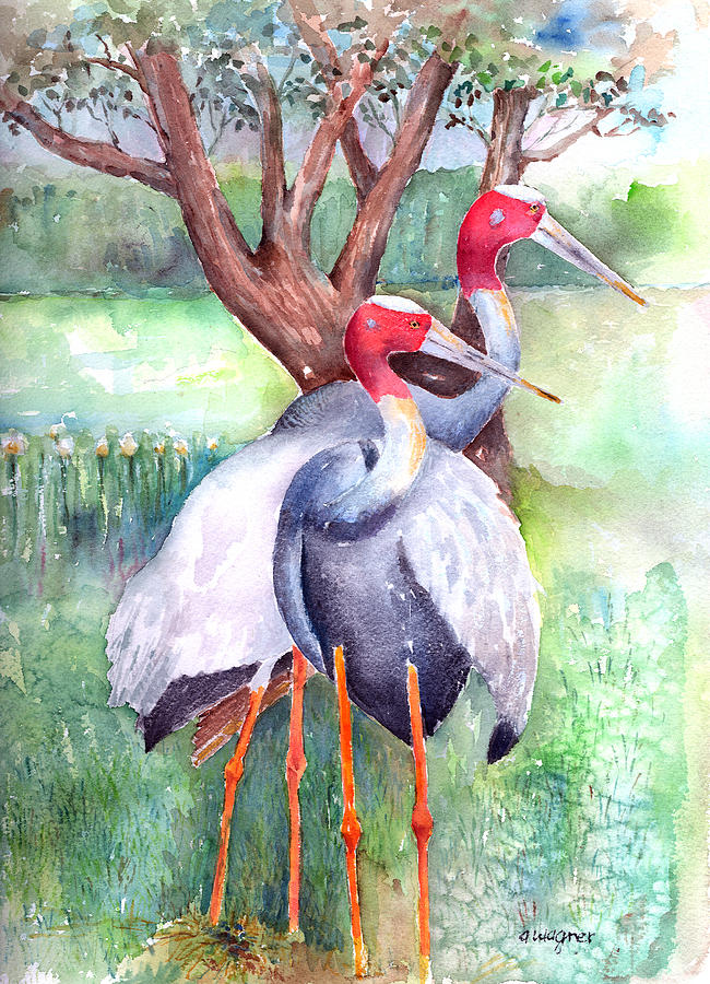 Crane Painting - Sarus Cranes by Arline Wagner