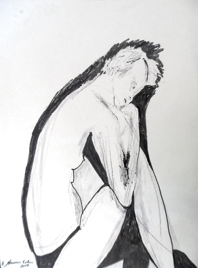 Sasha in Black and White  Drawing by Esther Newman-Cohen