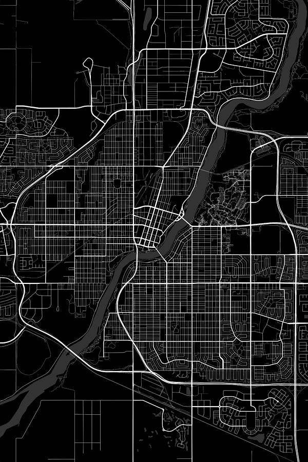 Saskatoon Canada Dark Map Digital Art