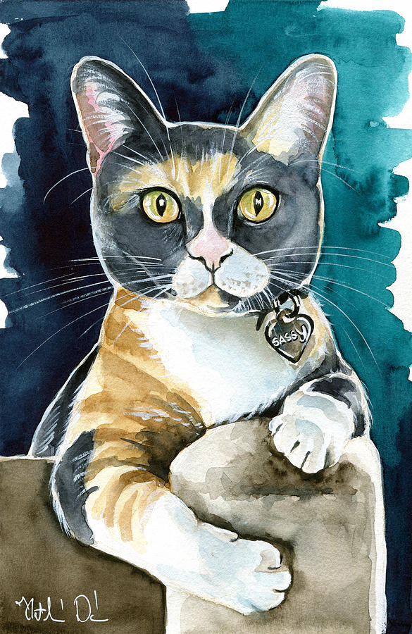 Sassy - Calico Cat Painting Painting by Dora Hathazi Mendes