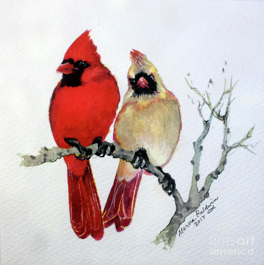 Cardinal Painting - Sassy Pair by Marcia Baldwin
