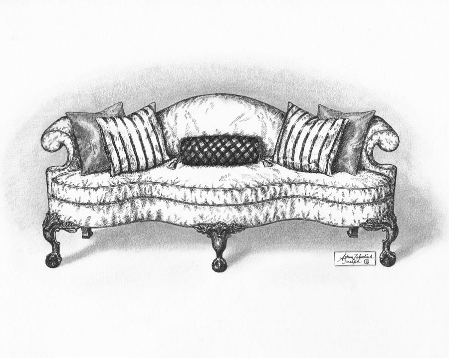 Satin Chippendale English Sofa Drawing