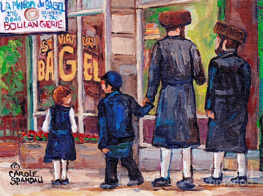 Satmar Rabbis Summer Stroll St Viateur Street Scene Canadian Artist C Spandau Jewish Neighborhoods   Painting by Carole Spandau