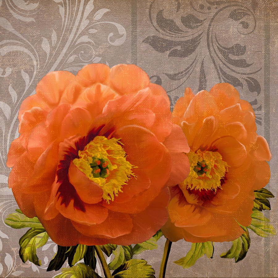 Satsuma orange Peonies, floral art Painting by Tina Lavoie | Fine Art ...
