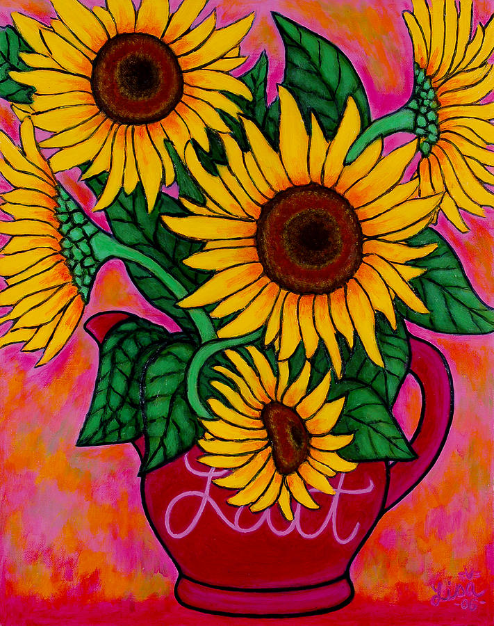 Vase Painting - Saturday Morning Sunflowers by Lisa  Lorenz