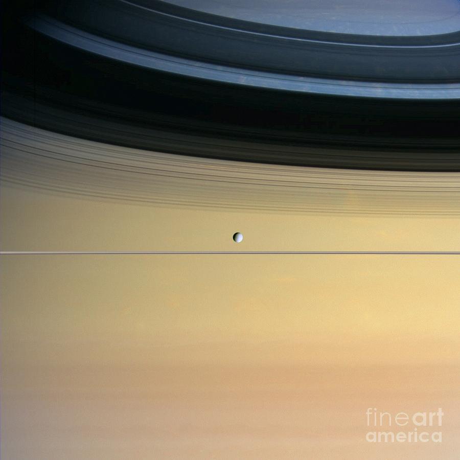 Space Photograph - Saturn And Its Moon Dione by NASA/Science Source