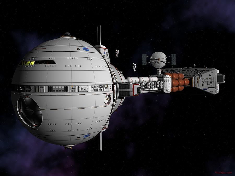 Space Digital Art - Saturn spaceship USS Cumberland by David Robinson