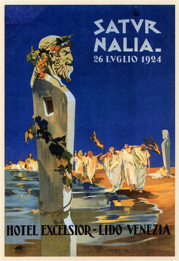 Saturnalia celebrations on Lido di Venezia - Venice, Italy - Vintage Poster Painting by Studio Grafiikka