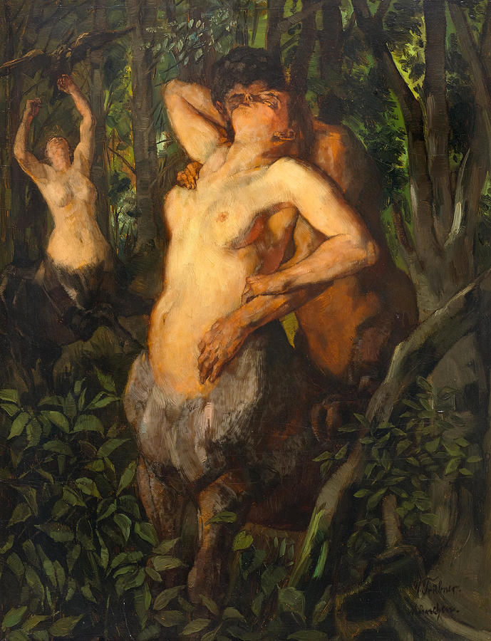 Satyr and centaurs Painting by Wilhelm Truebner