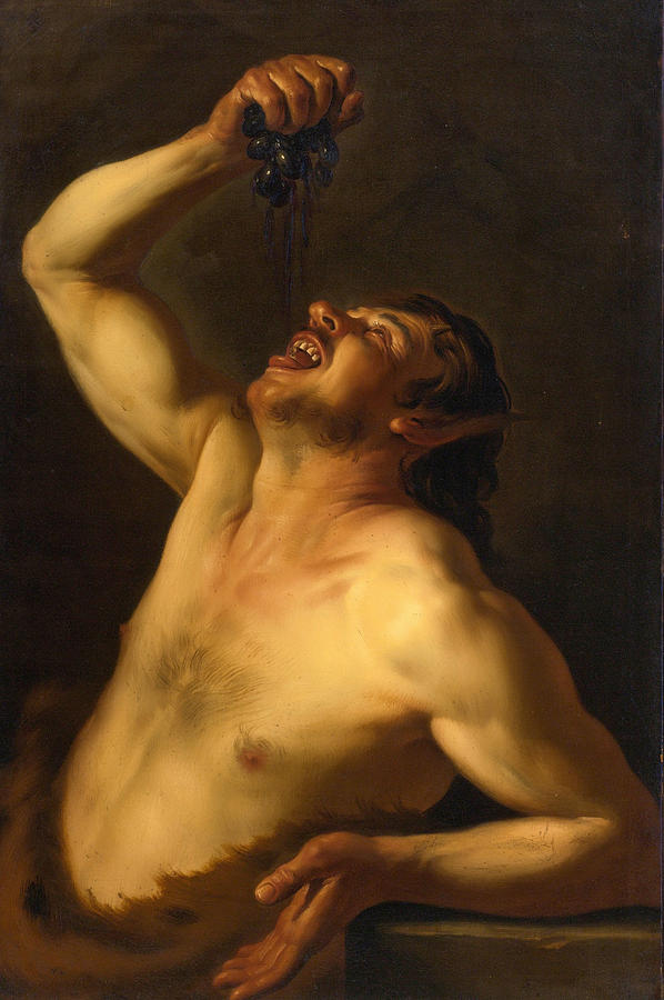 Satyr Drinking from Grapes Painting by David de Haen