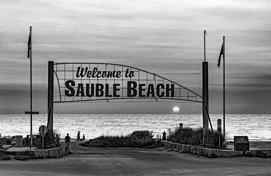 Sauble Beach Sunset 3 bw Photograph by Steve Harrington