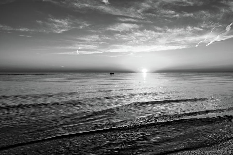 Sauble Beach Sunset 4 bw Photograph by Steve Harrington