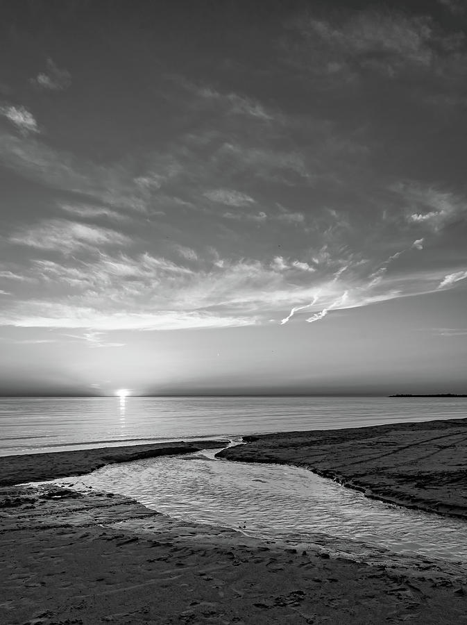 Sauble Beach Sunset 5 bw Photograph by Steve Harrington