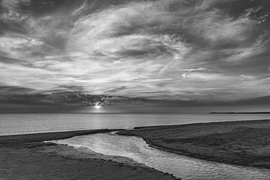 Sauble Beach Sunset 7 bw Photograph by Steve Harrington