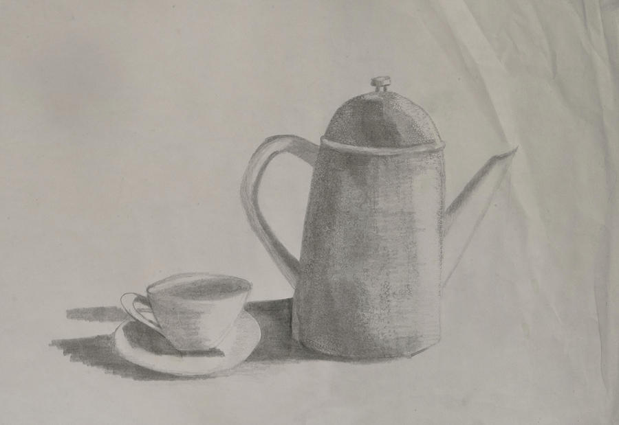 Beverage Drawing - Saucer and pot by Lynette Fekete Beverage Drawing - Saucer and pot by Lynette Fekete