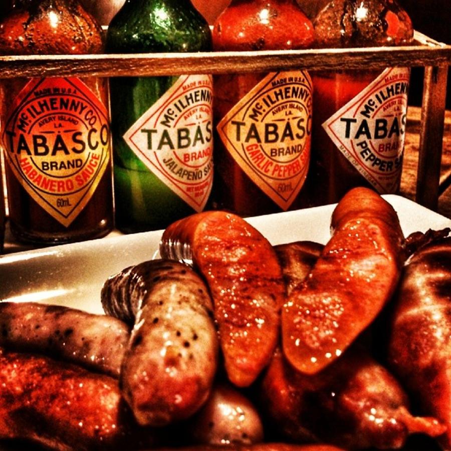 Tabasco Photograph - Sausages With 4 Tabascos by Nori Strong