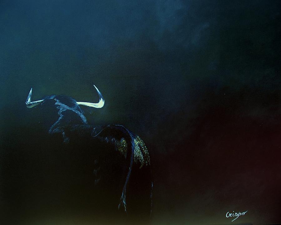 Savage bull Painting by Jean Yves Crispo