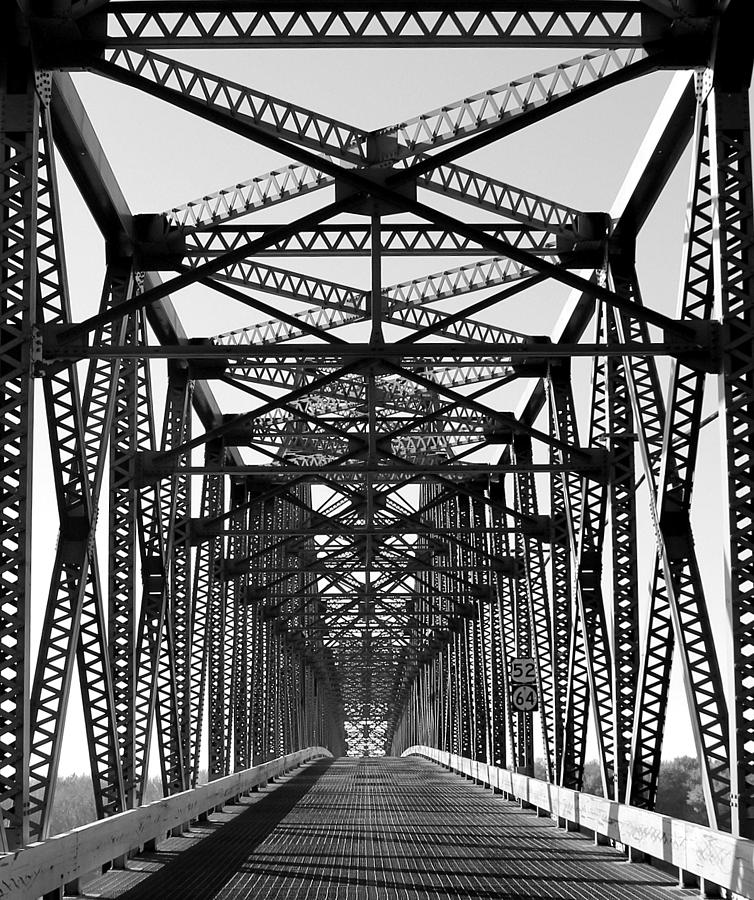 Bridge Photograph - Illinois Savana Sabula Bridge in black and white by Rosanne Jordan