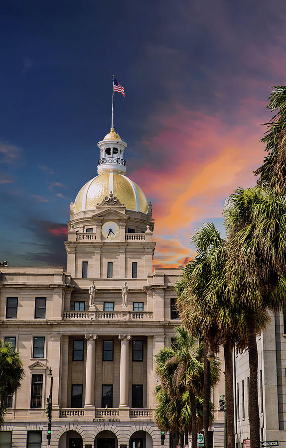 Savannah City Hall and Palm Trees Photograph by Darryl Brooks