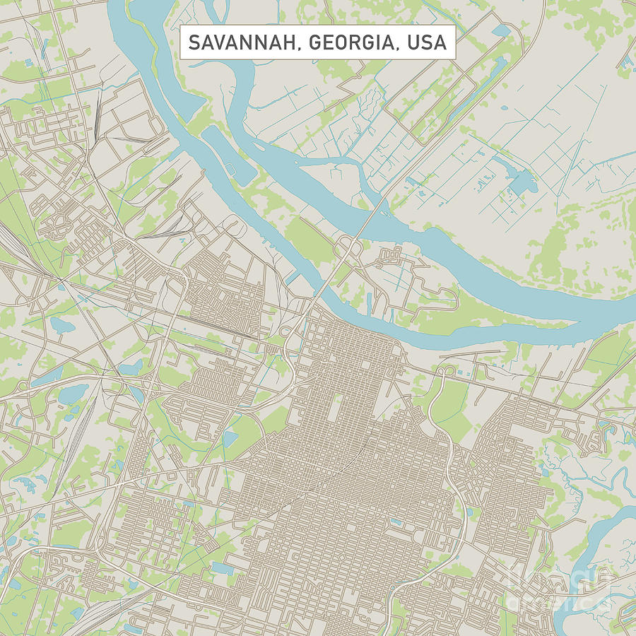 Savannah Georgia City Map Savannah Georgia US City Street Map Digital Art by Frank Ramspott