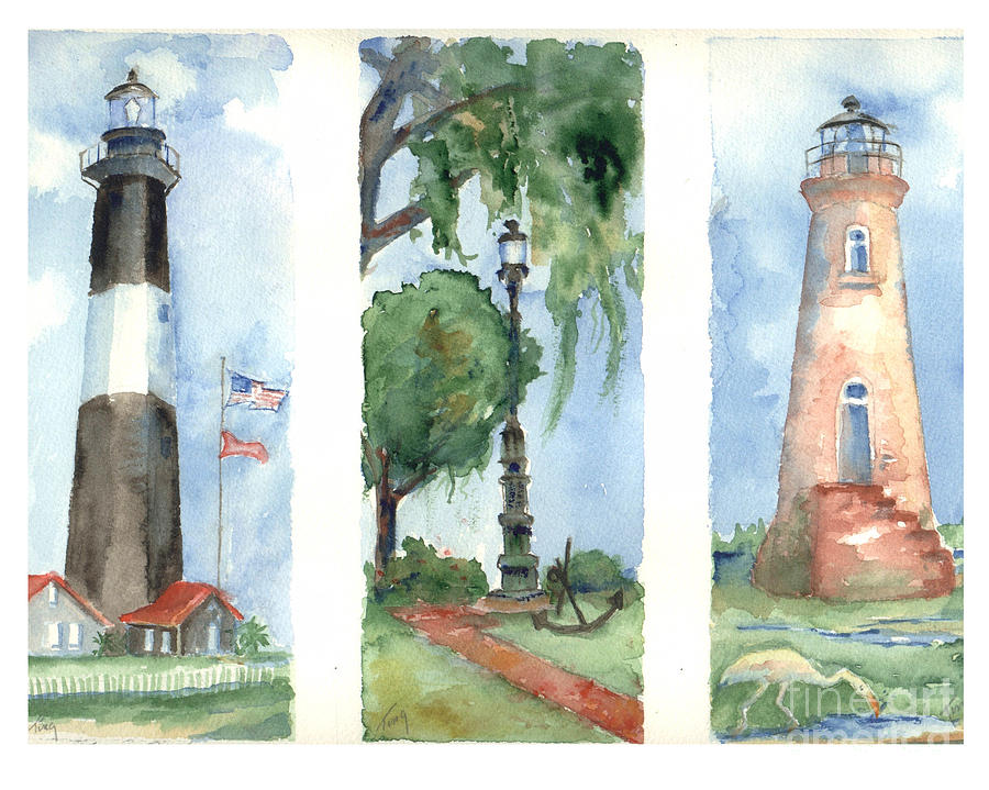 Savannah Lighthouses Painting by Doris Blessington