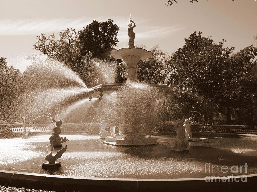 Savannah Sepia - Forsyth Fountain Photograph by Carol Groenen