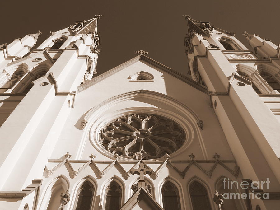 Savannah Sepia - Cathedral of St John the Baptist in Savannah Photograph by Carol Groenen