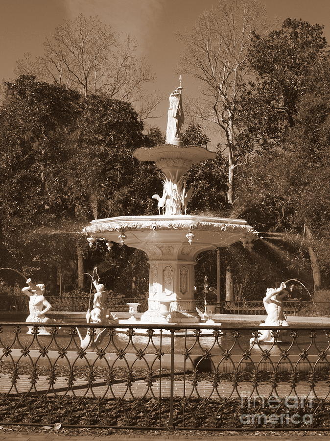 Savannah Sepia - Park Fountain Photograph by Carol Groenen