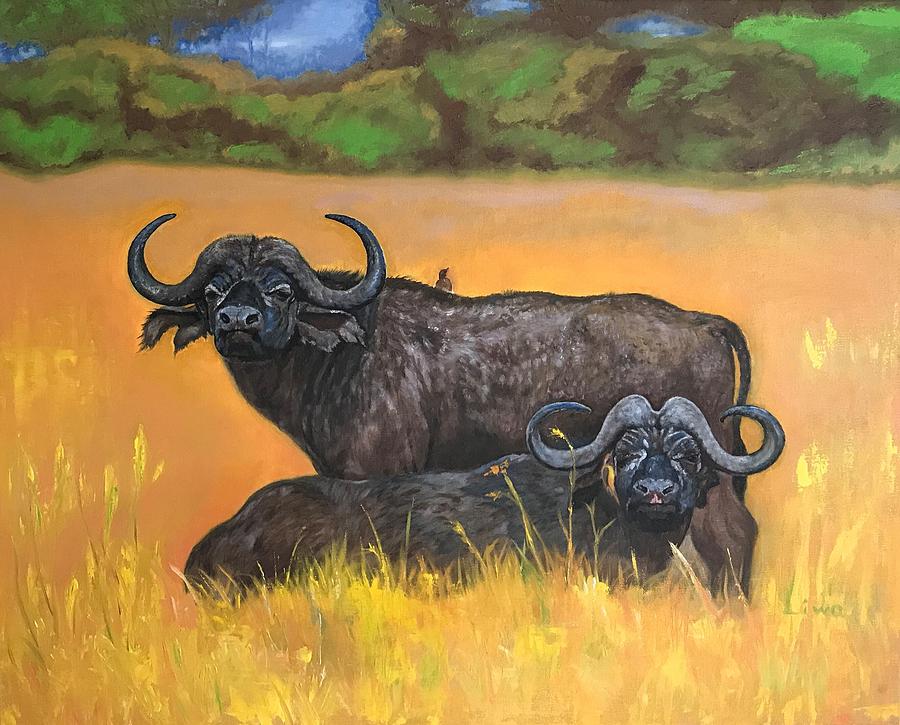 Savannah Water Buffalo Painting by Liwa Liu-Chapman