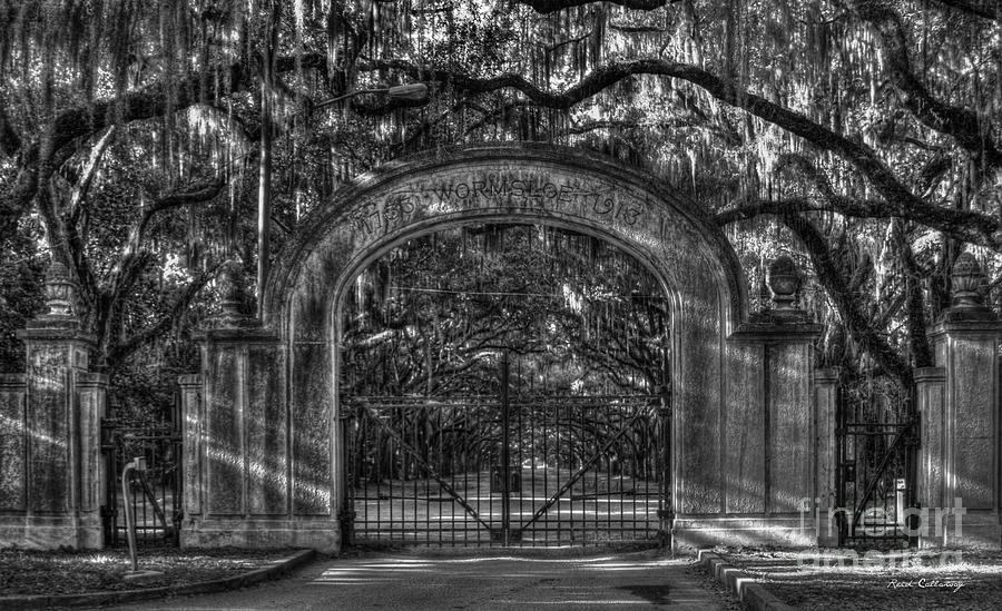 Savannahs Wormsloe Plantation Gate BW Live Oak Alley Art Photograph by Reid Callaway