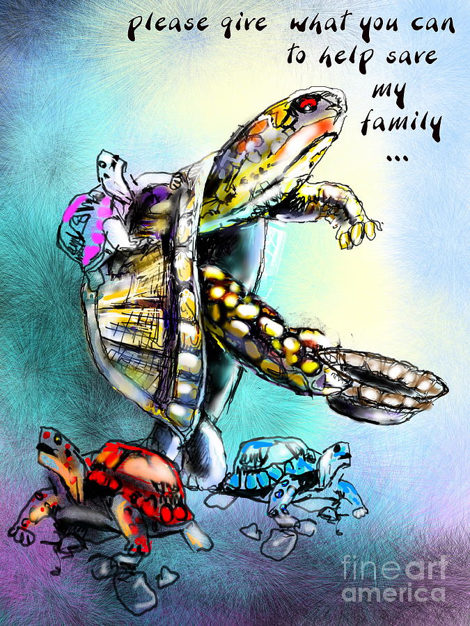 World Turtle Day Digital Art - Save my family by Miki De Goodaboom