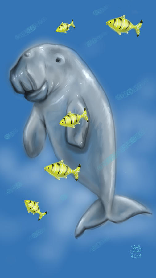Wildlife Painting - Save the cute Dugong by Siriporn Wachter
