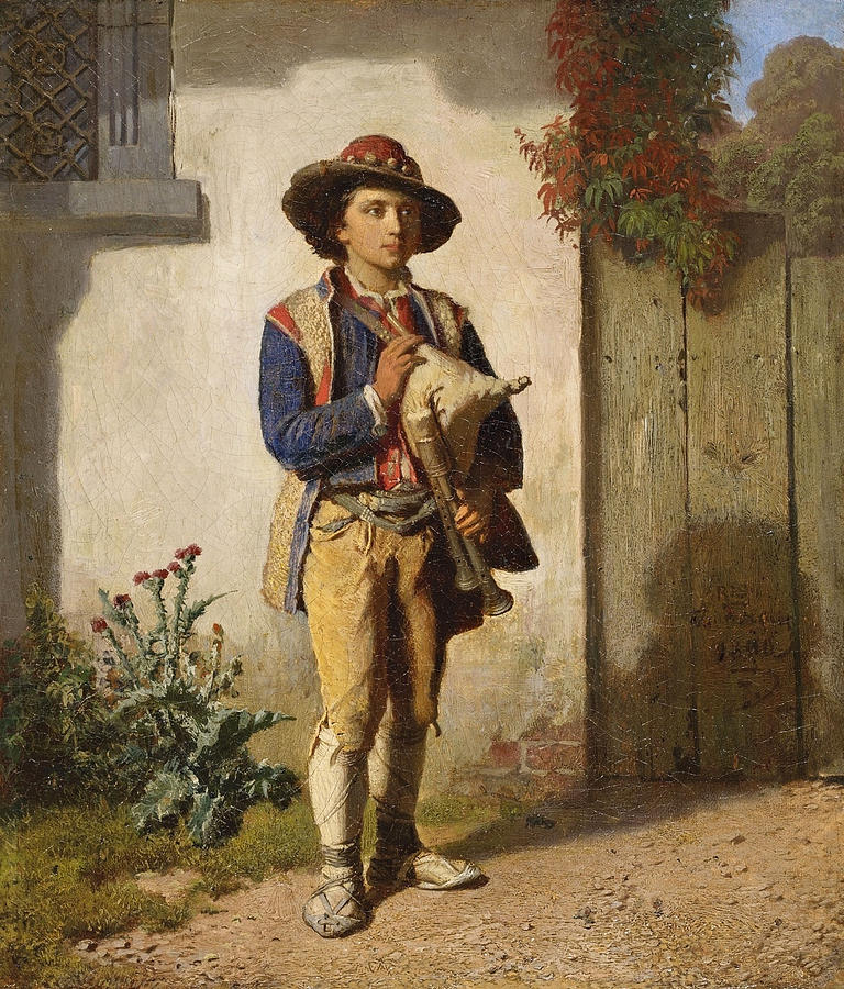 Savoyard boy with bagpipes Painting by Reinhard Sebastian Zimmermann