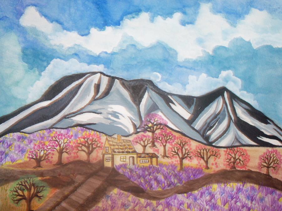 Sawtooth mountain farm Painting by Connie Valasco