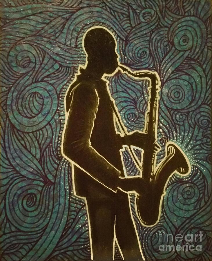 Sax At Night Painting