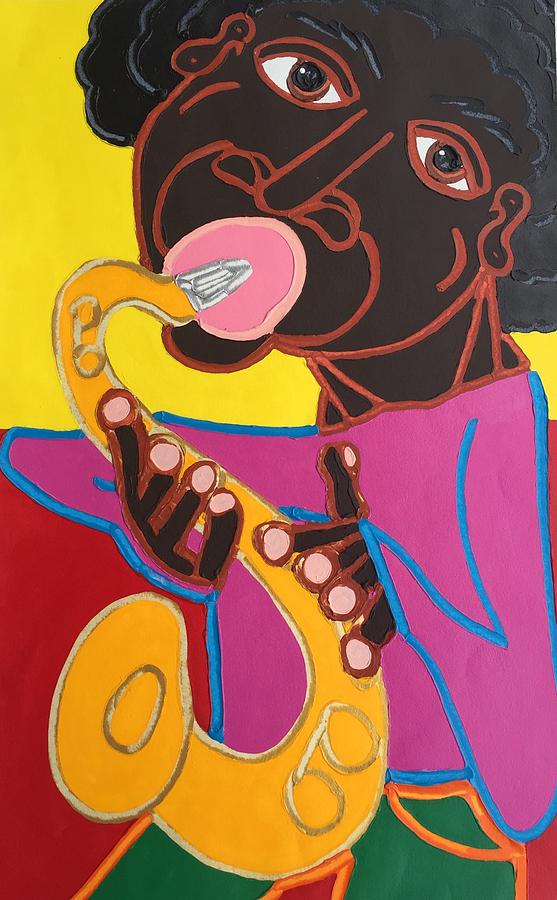 Music Painting - Sax Man by Matthew Brzostoski