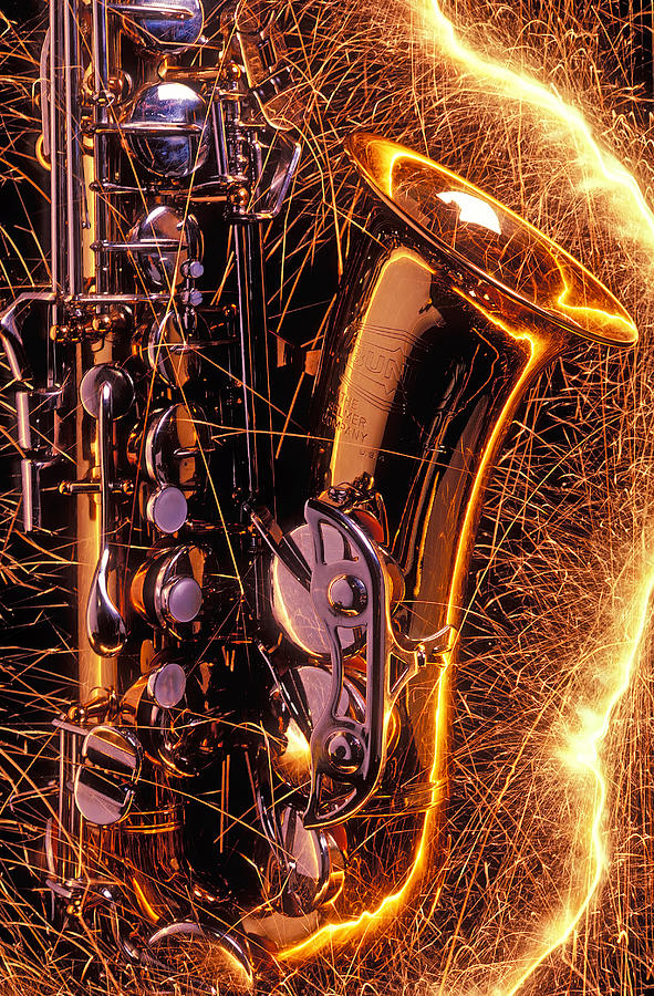 Music Photograph - Sax with sparks by Garry Gay