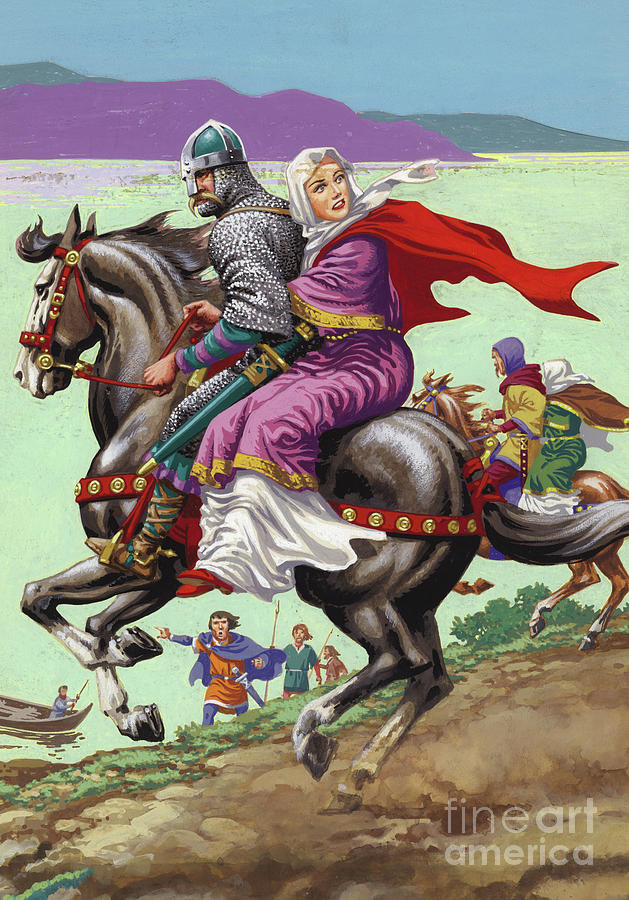 Knight Painting - Saxon Princess Margaret escapes with her family from the clutches of William the Conqueror  by Pat Nicolle