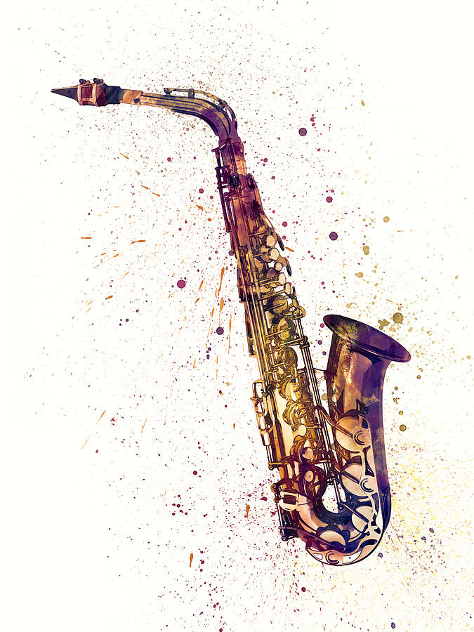 Saxophone Digital Art - Saxophone Abstract Watercolor by Michael Tompsett